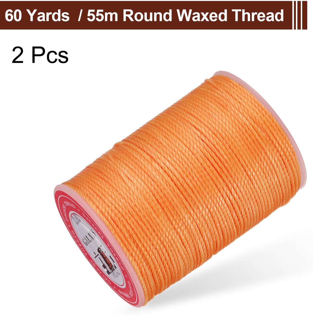 uxcell Round Leather Sewing Waxed Thread, 55m / 60 Yards Polyester Wax String, 0.80mm Wax Stitching Cord for Leather Crafts, Bookbinding, Bracelets Braided, Orange, 2pcs