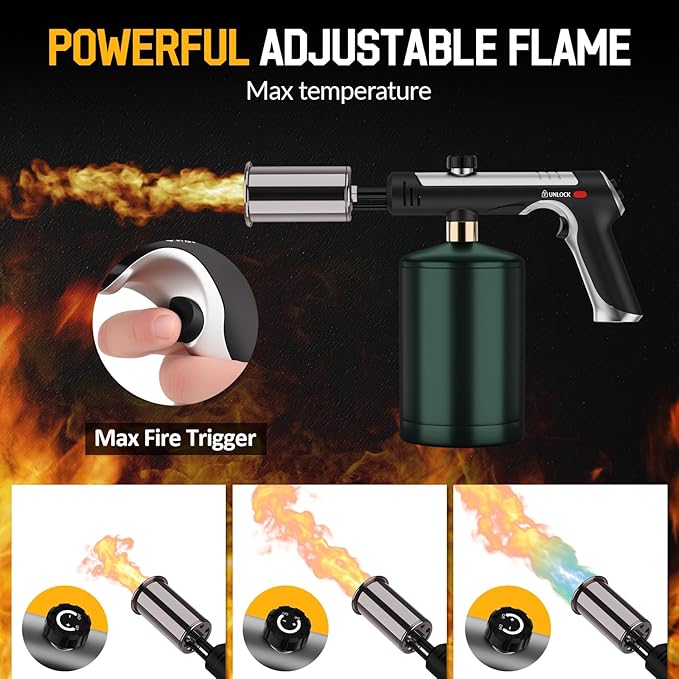 Siasky Propane Torch with One-Click Max Fire, Flame Thrower Gun Charcoal Lighter with a Safety Lock, Kitchen Blow Torch for Cooking, BBQ, Sous Vide, Grill (Tank Not Included)