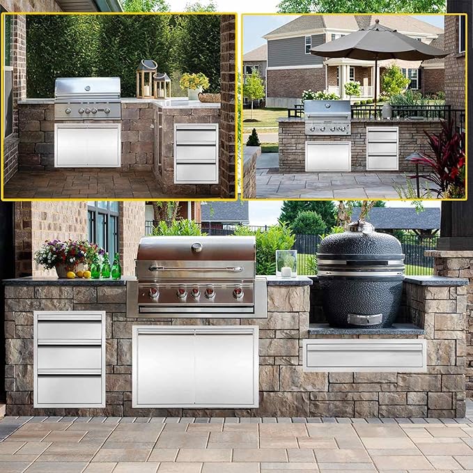 Extra-Larger 30" W Outdoor Kitchen Drawer Stainless Steel BBQ Single Drawer w/Divider Flush Mount for Outdoor Kitchen Island(Overall Size:30" W x 10" H x 23" D inch)