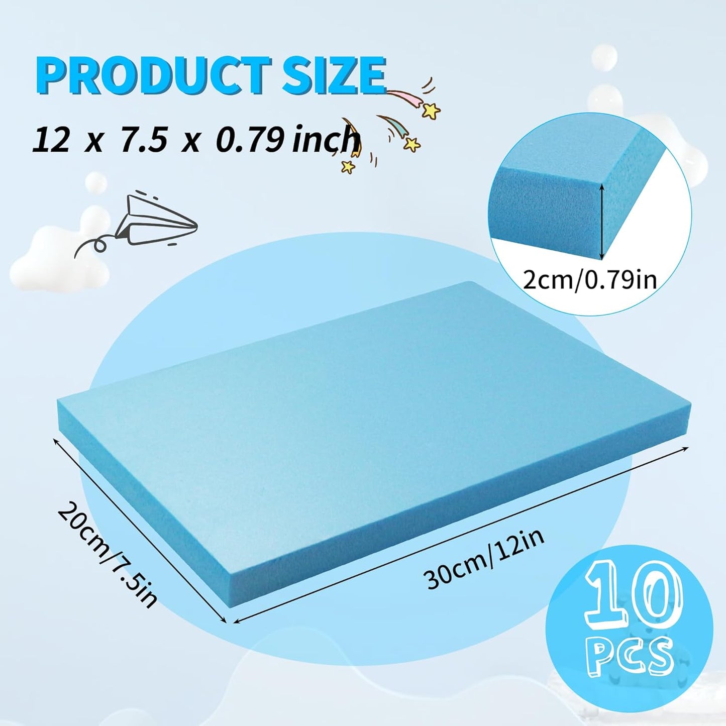 LuckyFoam Blue 10 Pack 12x7.5x0.79 inch Foam Sheets 0.79 Inch Thick Polystyrene Rectangles XPS Foam Board Craft for Insulating DIY Modeling Art Supplies