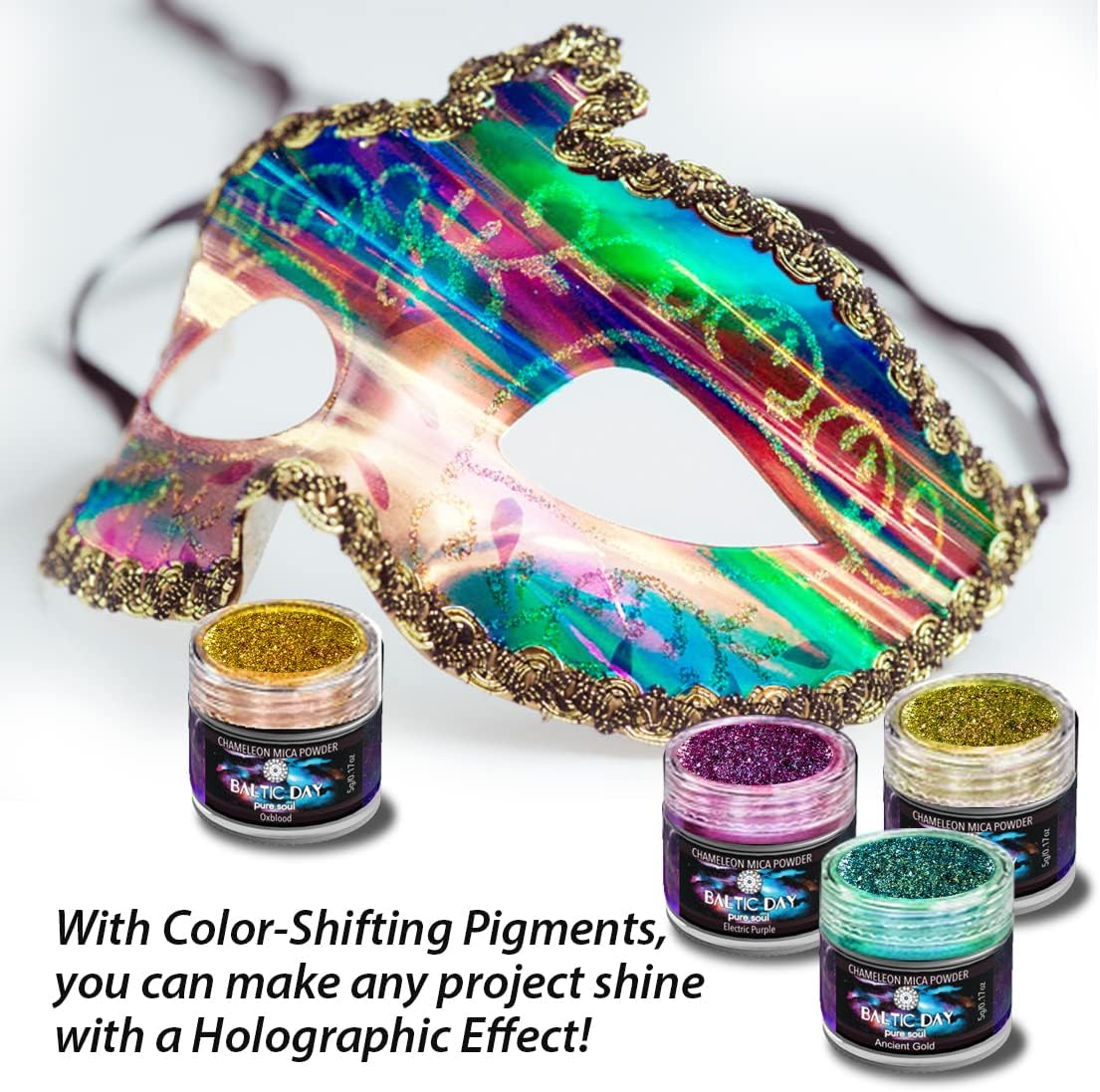 BALTIC DAY - Chameleon Mica Powder, 8 Jars of Color Shift Mica Set - Epoxy Resin Color Pigment - Chameleon Powder Glitter - Holographic Mica Powder for Resin