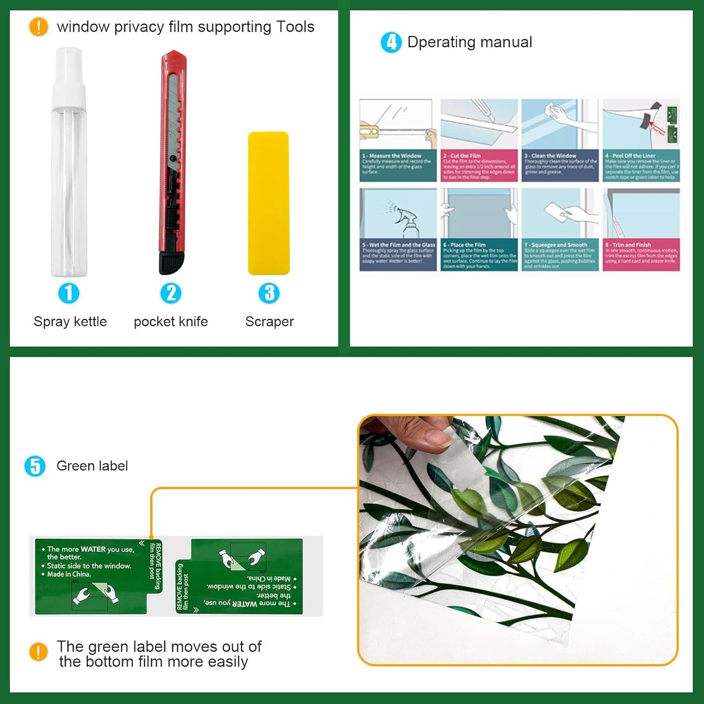 Window Privacy Film Stain Glass Window Film Rainbow Window Film Window clings Non-Adhesive Reusable Decorative for Room (Leaf Rainbow, 23.6 x 78.7 in)