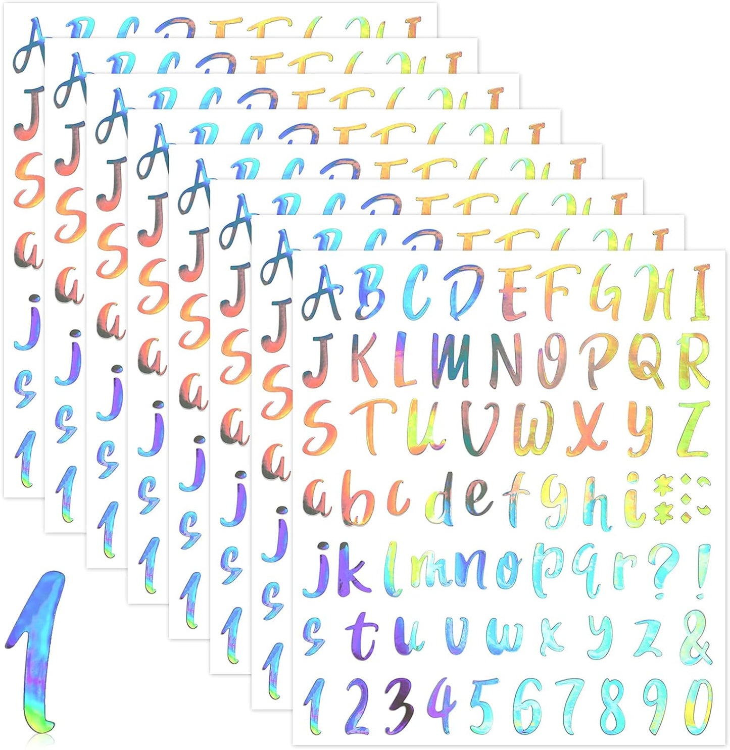 Outus 576 Pieces 8 Sheets Letters Stickers Self Adhesive Vinyl Letter Alphabet Number Stickers Mailbox Numbers Sticker, Decals for Classroom Decor, Sign, Door(Silver,1 Inch)