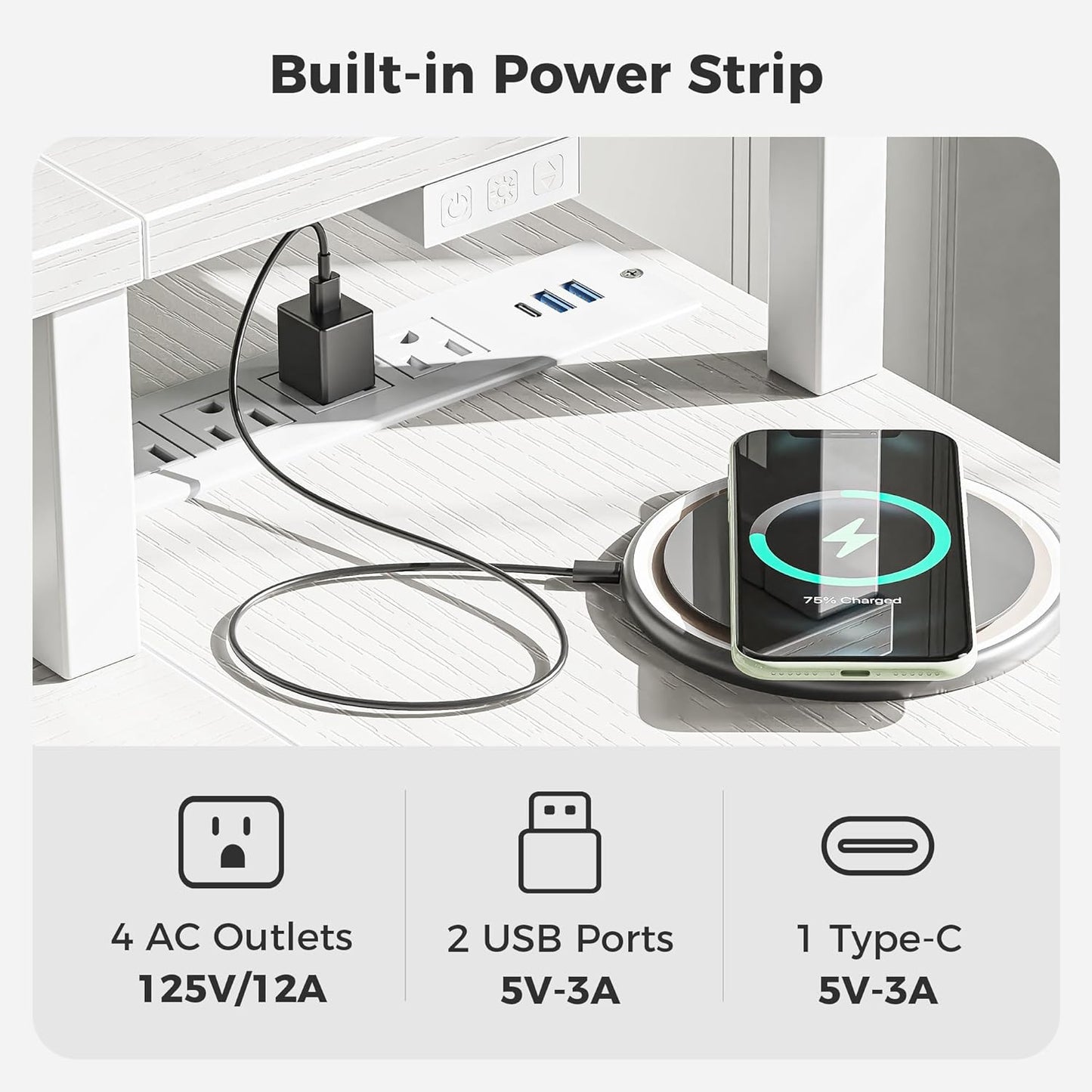 SUPERJARE 53 inch Reversible L Shaped Desk with LED Lights & Power Outlets, Computer Desk with Shelves & Monitor Stand, Gaming Desk with Drawer, Home Office Desk Corner Desk, PU White Drawer