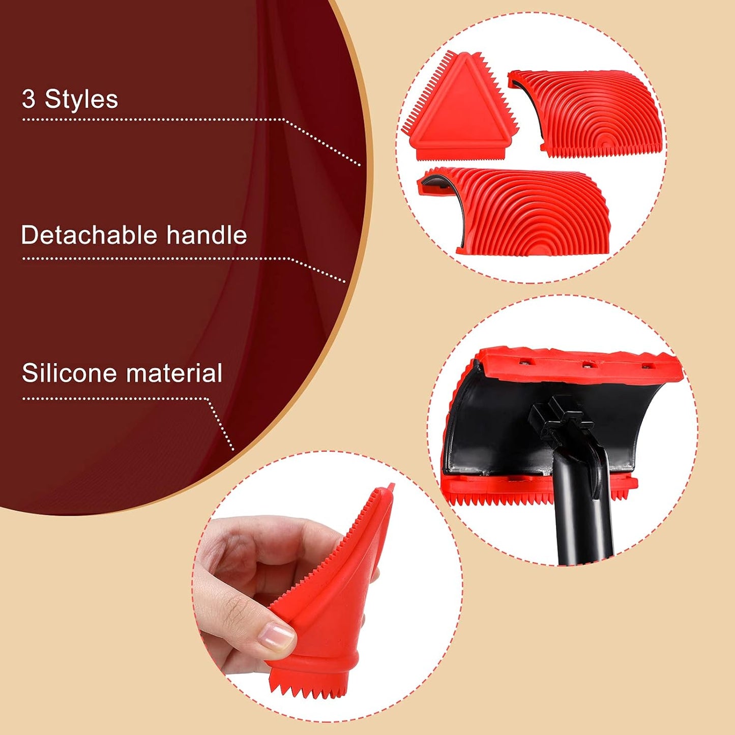 Honoson Set of 3 Wood Graining Tool Wood Graining Painting Tool Set DIY Texture Rubber Empaistic Roller for Household Wall Room Art Paint Decoration