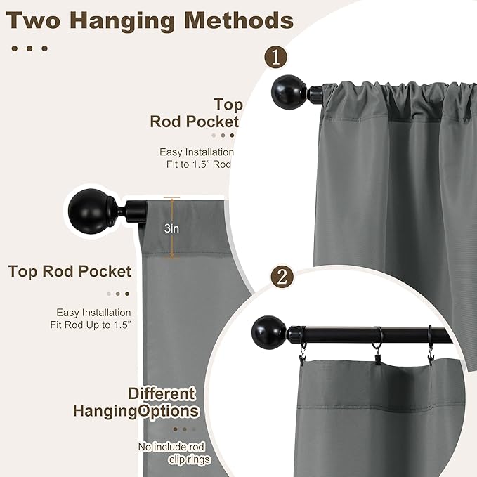 HolidayIdeas Outdoor Patio Curtains Waterproof with Rod Pocket 8 Pcs 54x95 Inch- Protect Privacy & Weatherproof Balcony Outdoor Curtains for Apartments,Porch, Gazebo, Sliding Glass Door, Grey