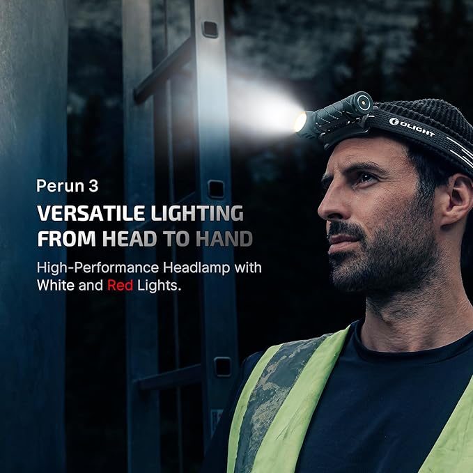 OLIGHT Perun 3 Rechargeable Headlamp Flashlight, 3000 Lumens LED Headlight with Red Light, Waterproof Head Lamp with Headband for Outdoor Camping, Hiking, Working (Dream Blue)