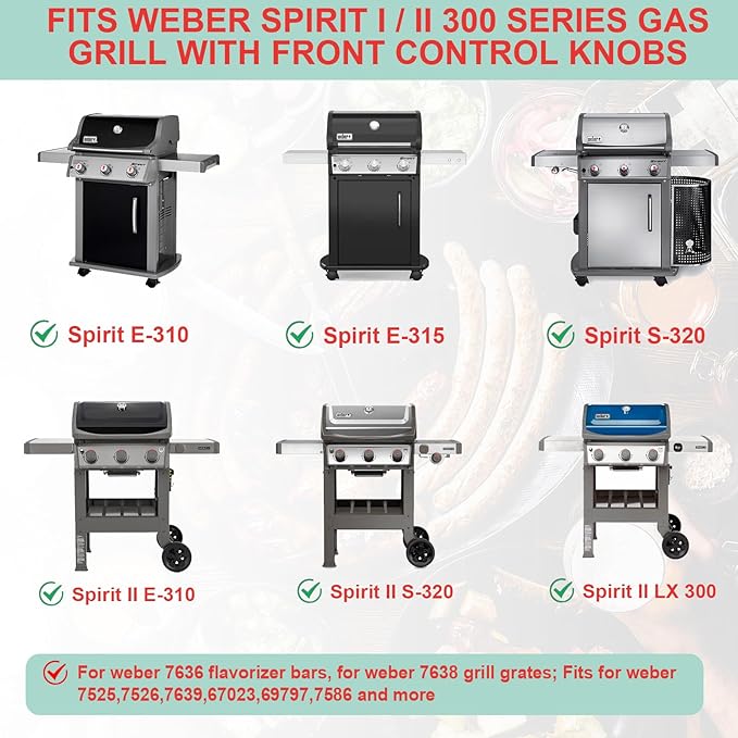 Grill Grates & 15.3" Flavorizer Bars for Weber Spirit I/II 300 Series, for Weber Spirit S-310,E-310,S-320,E-320,SP-330,SP-320,S-330,SP-310 Grills with Front Control Knobs,for Weber 7638 7636