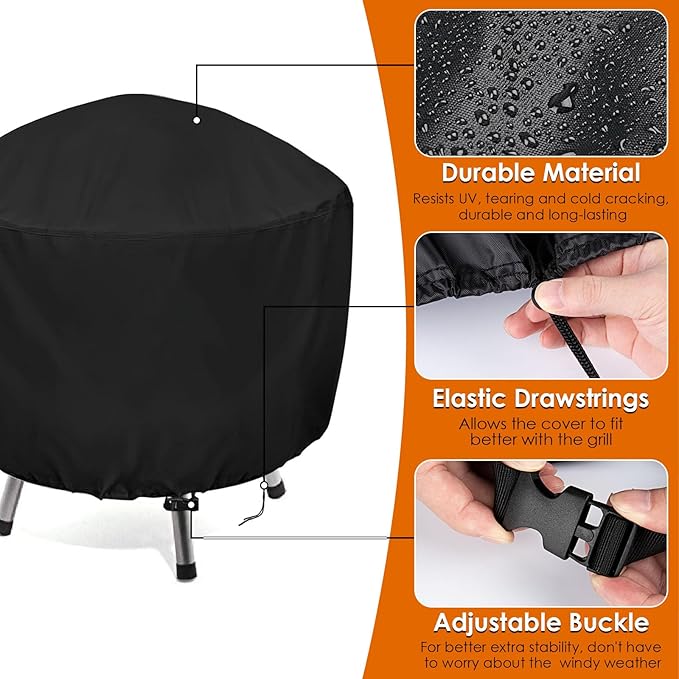 Grill Cover for Cuisinart CCG190RB Portable Charcoal Waterproof Griddle Cover for Weber Smokey Joe 14 Inch Grill - 16" D×15" H, Black