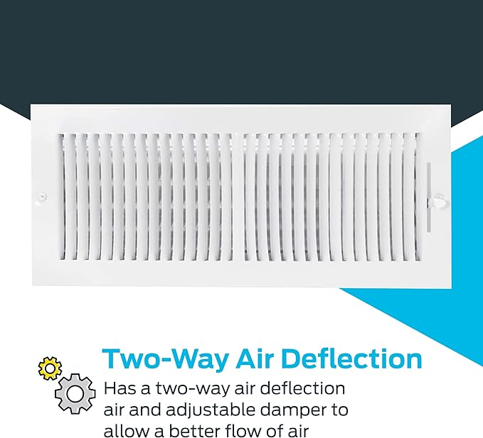 EZ-FLO 16 x 6 Inch (Duct Opening) White Air Vent Cover for Wall or Ceiling, Two-Way Ventilation Register, Solid Steel HVAC Cover, 61663 (Pack of 2)