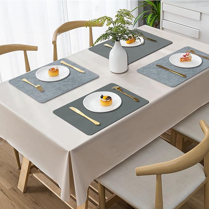 Faux Leather Placemats, Set of 4, 12''×17' Textures on Both Sides, Heat-Resistant, Waterproof and Oil-Proof, Reversible Place Mats for Kitchen, Dining Table,Outdoor-Grey&Dark Grey