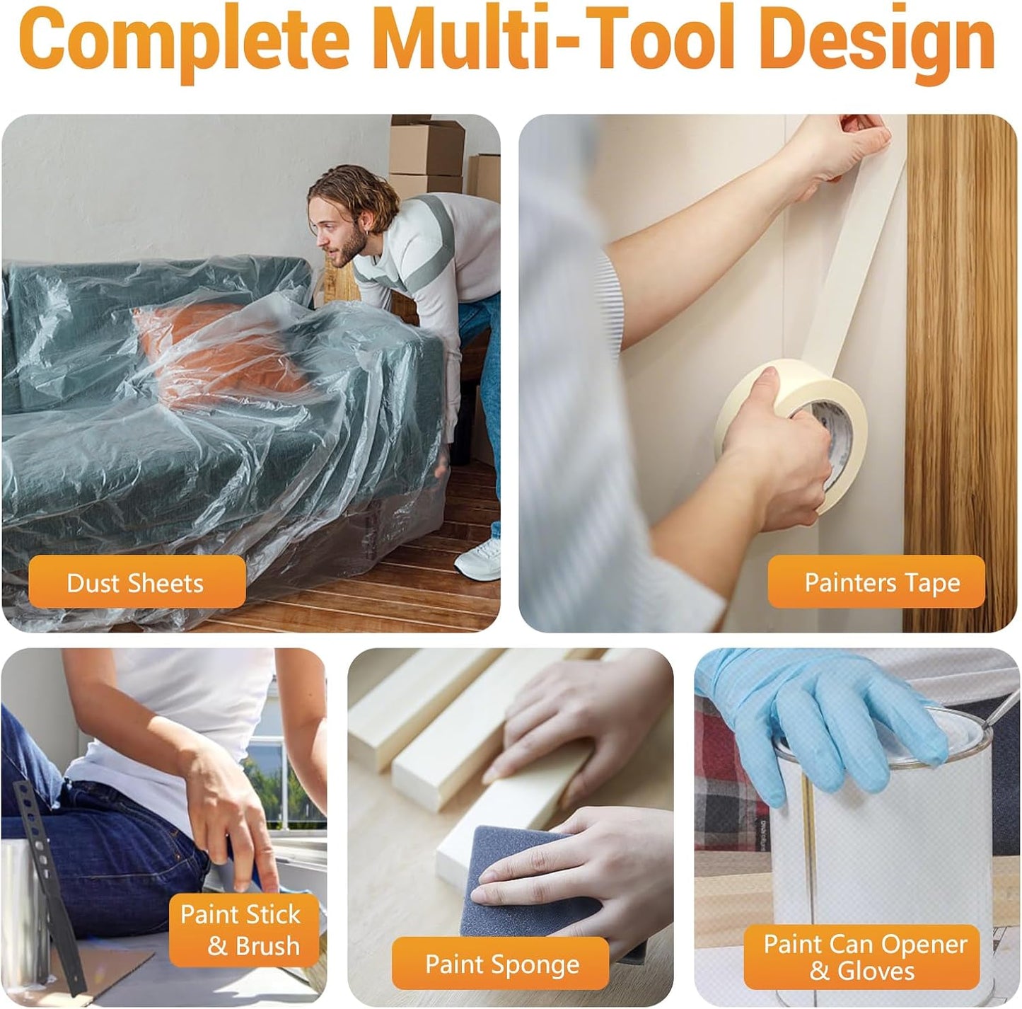 ETERNA Paint Roller Kit, 19 Pieces Paint Supplies for House Painting with Paint Tray&Liners, 9 inch+4 inch Paint Roller Covers&Frames, Paint Brushes, Perfect for Wall Decorating Home DIY