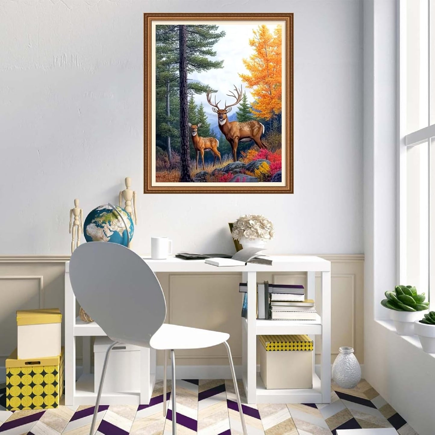 Disnesart Cross Stitch Stamped Full Embroidery Kits DIY 11CT Cotton Thread Printed DIY Needlepoint Kits Craft Needlework Set Cross-Stitch Stamped Sets-Forest elk 16x20 inch