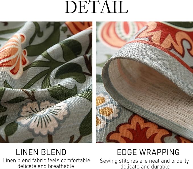 ISAENNE Designer Bohemian Linen Green Small Square Tablecloth,Floral Indoor Table Cloth,Stain Resistant Decor Tablecloths for Dining Thanksgiving Kitchen Party Christmas,55"*55"-Naples