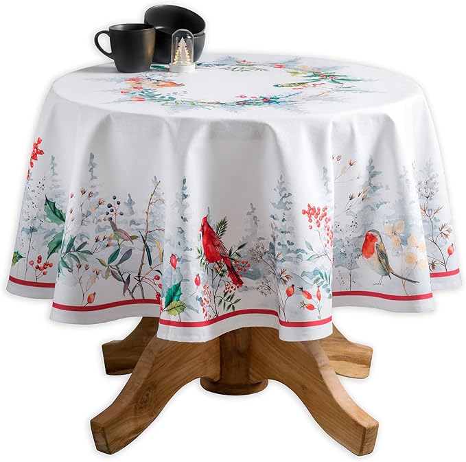 Maison d' Hermine Table Cloth Round Table 100% Cotton 69 Inches Fall Tablecloth Reusable Everyday Use for Thanksgiving Christmas Decorations Dining Farmhouse Party (Morzine)