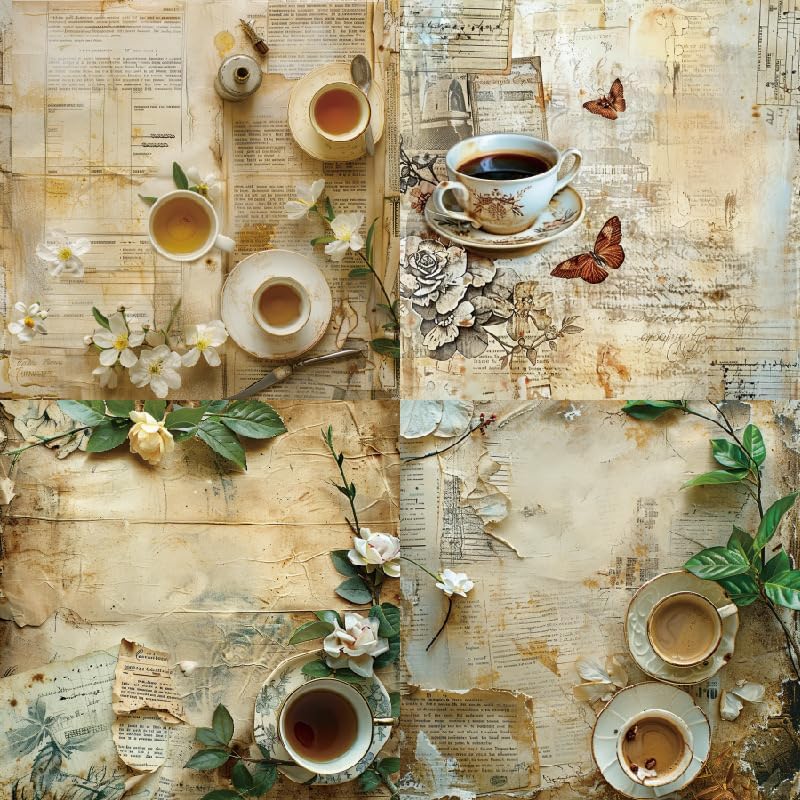 Vintage Coffee Scrapbook Paper Pad Color Patterned Paper 6×6,24 Sheets Single-Sided Scrapbooking CardStock Papers Pad for Holiday Cardmaking DIY Origami Journaling. (R2436, 6inch)