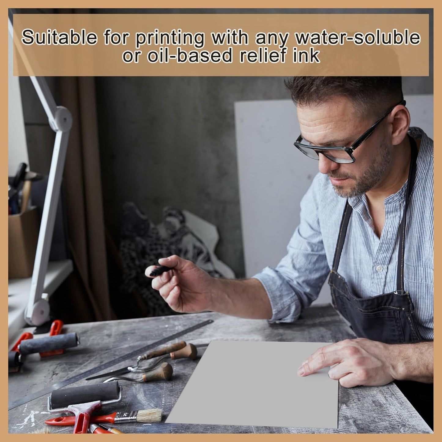 Yeaqee 4 Pcs Linoleum Block Rubber Carving Block Soft Linocut Blocks Large Linoleum Sheet Unmounted Lino Plates for Engraving Art Project Printmaking Artist Studio Supplies (12 x 12 Inch,Gray)