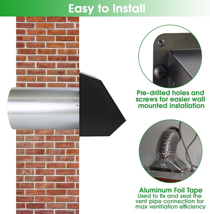 3 Inch Dryer Vent Cover Wall Vent Hood with Screen and Damper,Outdoor Dryer Vent Covers Outside Exhaust Vent Cover for Duct Air Ventilation,Wall Mount Extractor Vent Cap,Galvanized Steel,Black