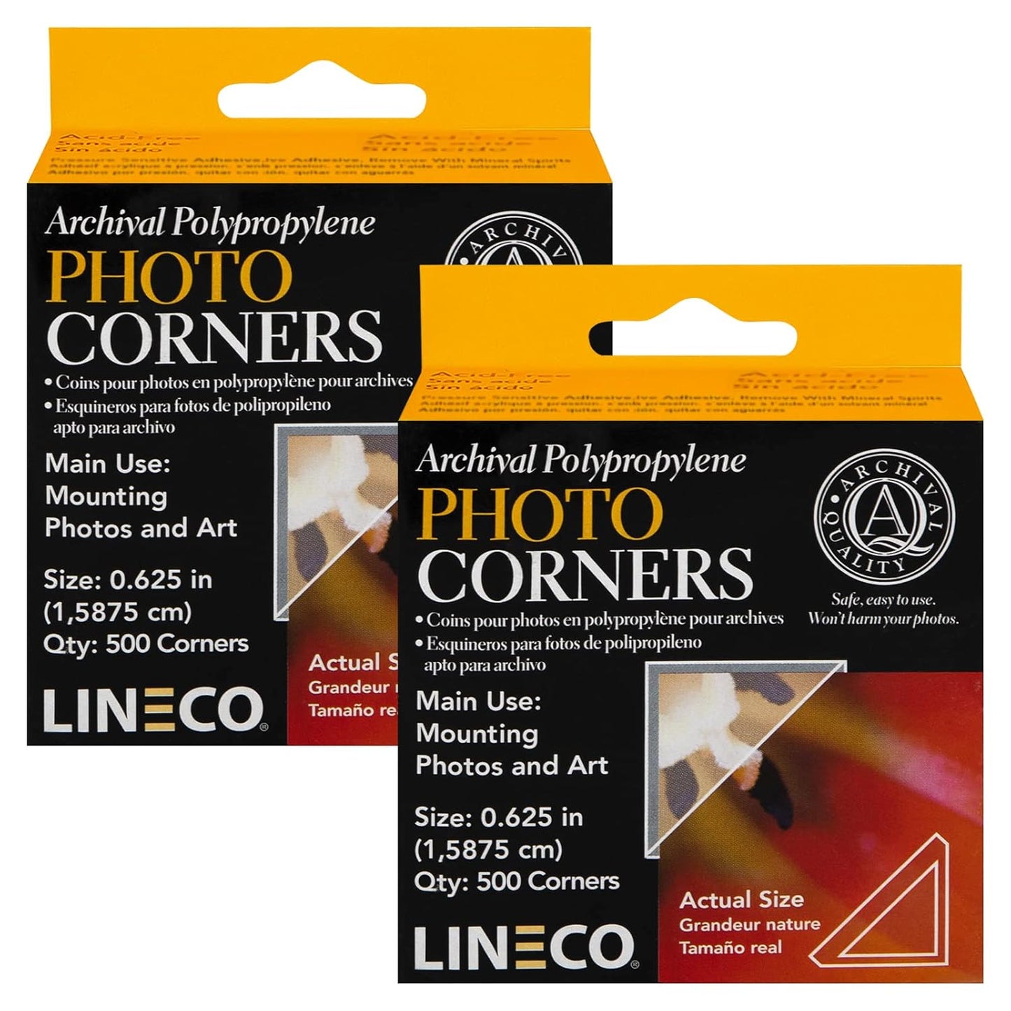 Lineco Infinity 0.625" Acid-Free Archival Photo Corners Self Adhesive, Pressure Sensitive, Non-Yellowing, Mounting for Pictures, Scrapbook, DIY, Displaying Posters (Pack of 500), 2 Pack