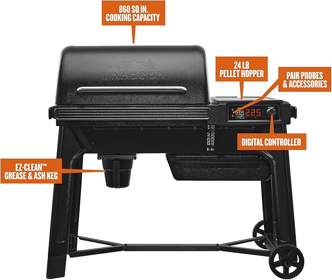 Traeger Grills Woodridge Electric Wood Pellet Grill and Smoker, Wi-Fi Temperature Control up to 500 Degrees, 860 Sq. In. Cooking Capacity, 6-in-1 for Outdoor Grilling, Smoking, and BBQ, TFB86MLH