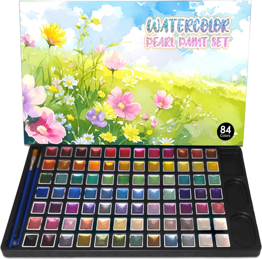 2ml Large Capacity Metallic Watercolor Paint Set, 36/60/84 Color Metallic/Pearlescent/Glitter/Color Shifting/Shimmer Water Color Paint for Adult Kids with 2 Paintbrushes