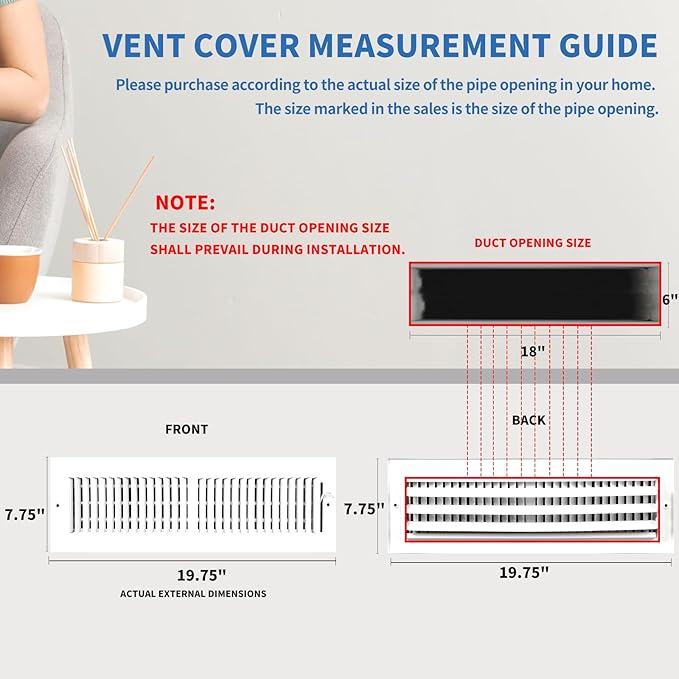 18x6 Vent Register [Duct Opening], Vent Covers for Home Ceiling, Two-Way Ventilation Register, Adjustable Solid Steel Wall Register Vent Cover (18"W x 6"H [Duct Opening])