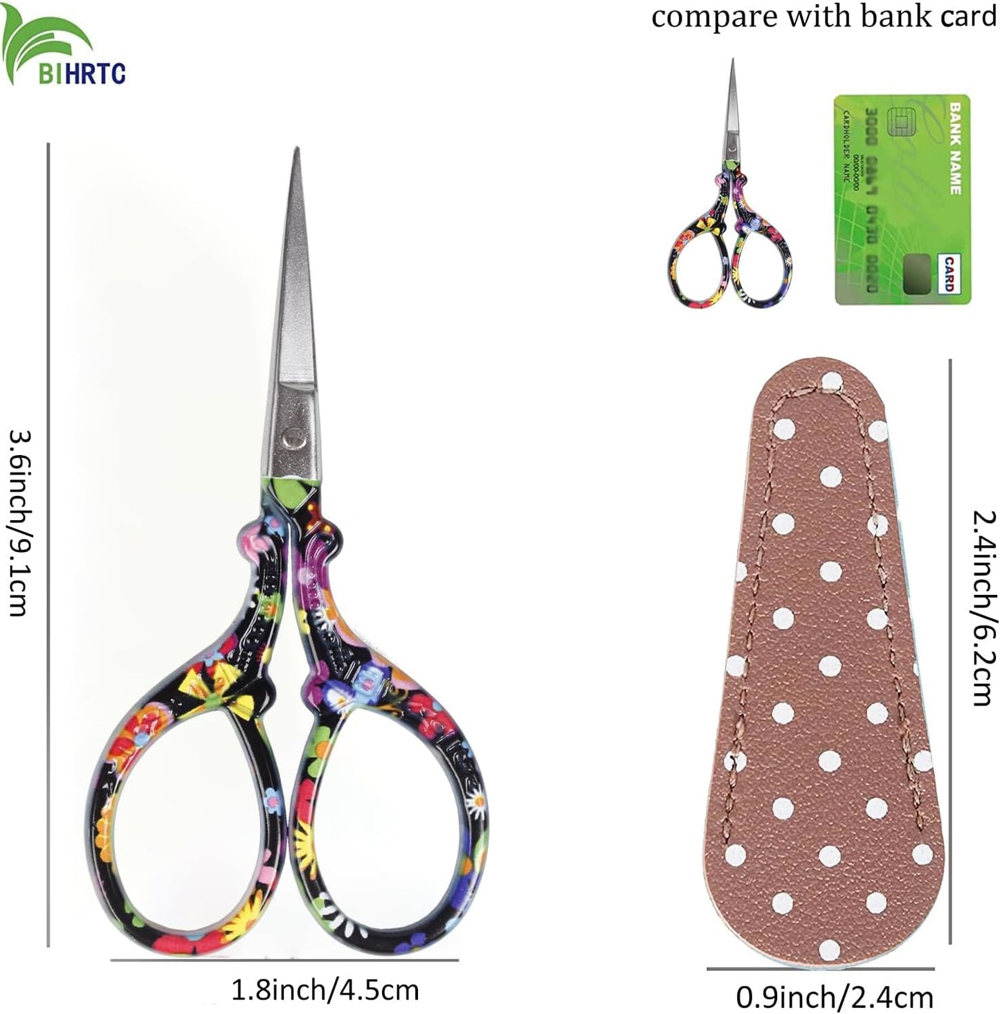 BIHRTC Little Sewing Scissors 4.5Inch Embroidery Scissors with Artificial Leather Cover Stainless Steel Scissor DIY Tools Dressmaker Small Shears for Handicraft DIY Tool Crafting Thread Art Work
