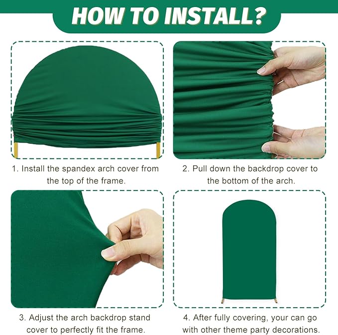 MODFUNS Set of 3 Arch Backdrop Cover 6&6.6&7.2ft Spandex Arch Cover Dark Green Biege Sage Backdrop Stand Covers Stretchy Arch Covers for Wedding Bridal Baby Shower Banquet Arch Supplies