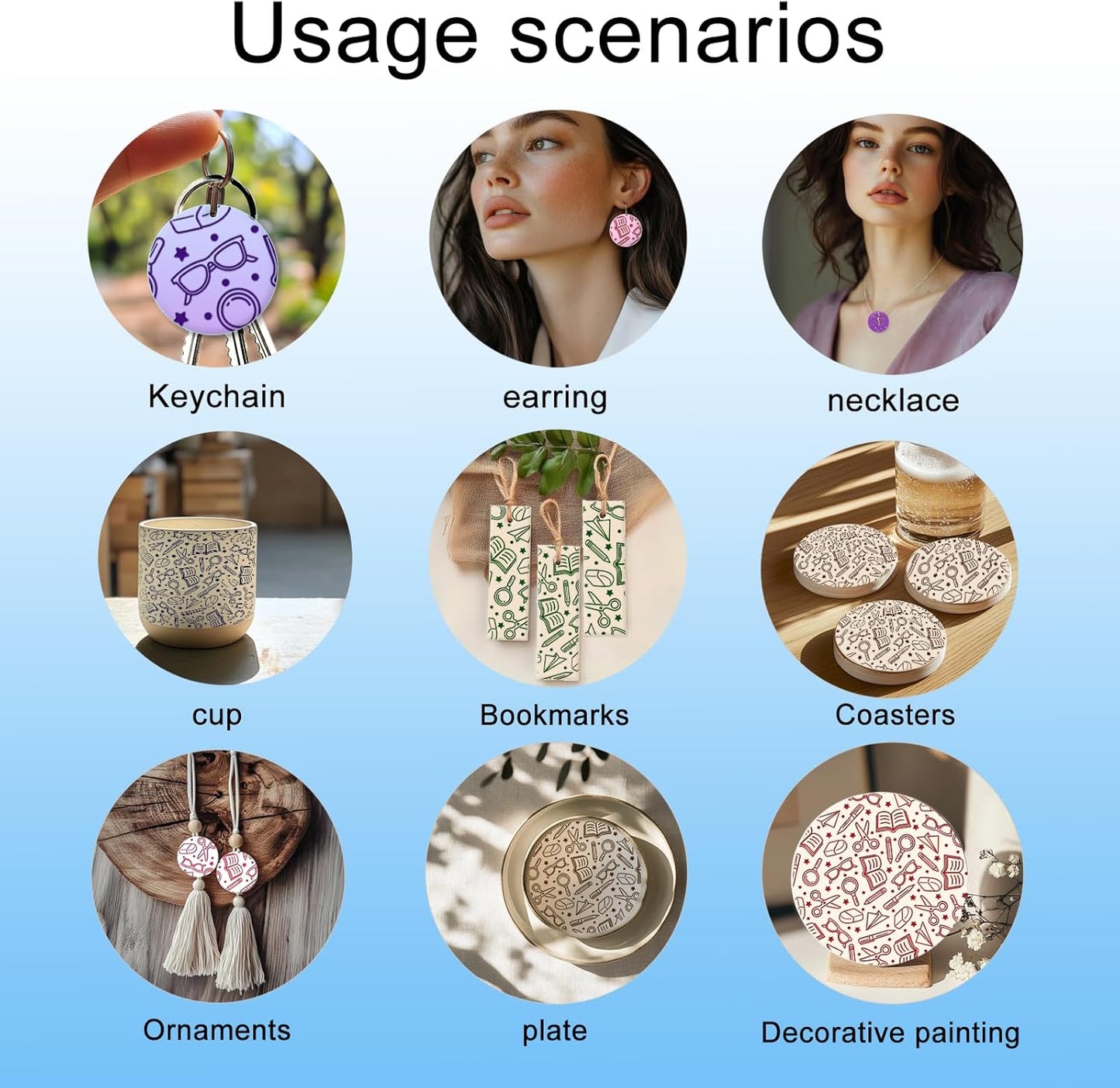 CHGCRAFT School Elements Polymer Clay Texture Sheets Seamless Pattern Books Silicone Texture Mat Modeling Pattern Pad for Jewelry and Clay Earrings Tools, 5.5x5.5 inch