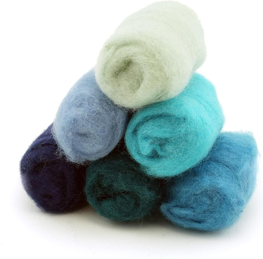 Woolbuddy Wool Roving Kit - Premium Core Wool for Needle Felting, Felting Soap & Tools – Sustainable Roving Wool for Beginners & Adults, Wet Felting Supplies (Blue)