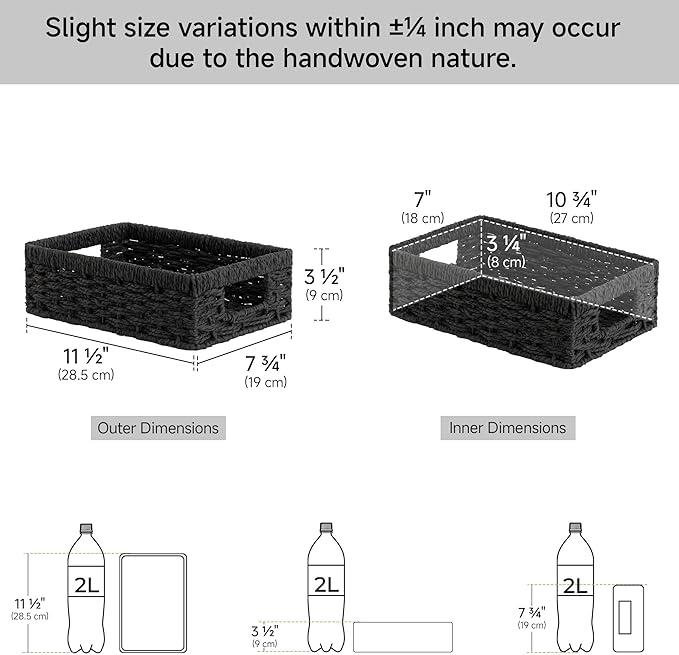StorageWorks Small, Pantry Baskets, Wicker Storage Baskets for Organizing, Shelves, Pantry Organizers and Storage, Black, 2-Pack