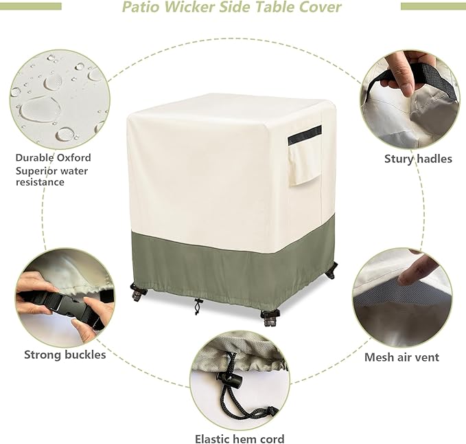 Outdoor Ottoman Cover 25 W x 25 D x 18 H inches,600D Heavy Duty Waterproof Patio Ottoman Cover,Patio End Table Covers