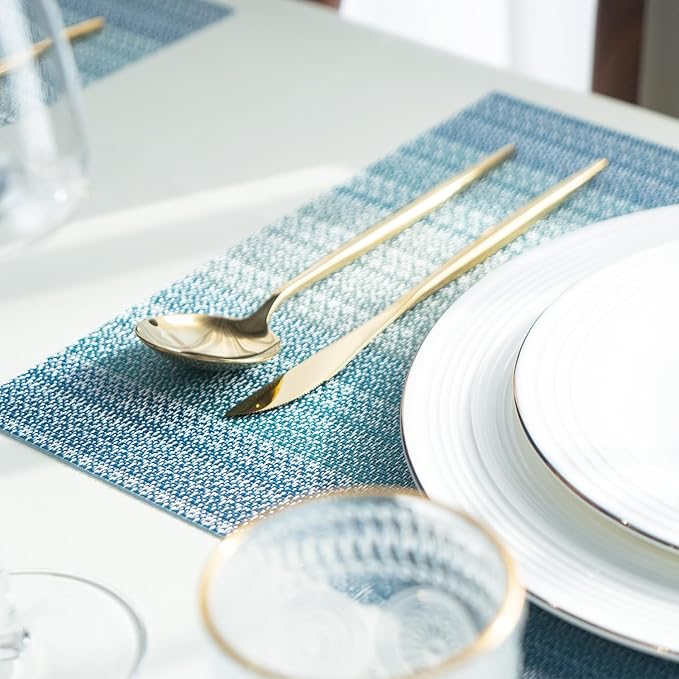 Placemats Set of 8 Vinyl/Plastic Woven Place Mats for Kitchen Table Indoor/Outdoor Washable Placemat Wipeable Dining Table Mats (Ocean Geode,8)