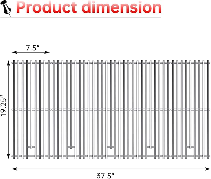 9MM 16517 Grill Grates Replacement for Bull Grill Replacement Parts, BBQ Bull Brahma 5 Burner 57568, 57569, 57568CE, 19” Lion Premium 40” 4 Burner L90000, 90000, 65073 Stainless Steel Grids
