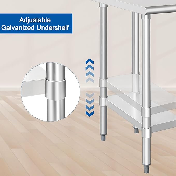 HARDURA Stainless Steel Table 24X12 Inches with Undershelf and Galvanized Legs NSF Heavy Duty Commercial Prep Work Table for Restaurant Kitchen Home and Hotel