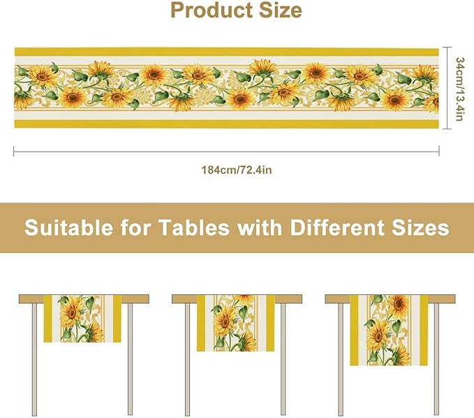 Yellow Sunflower Table Runner, Spring Summer Seasonal Floral Farmhouse Rustic Vintage Flower Print Table Cover for Home Kitchen Dining Table Decor Party, 13x60inch