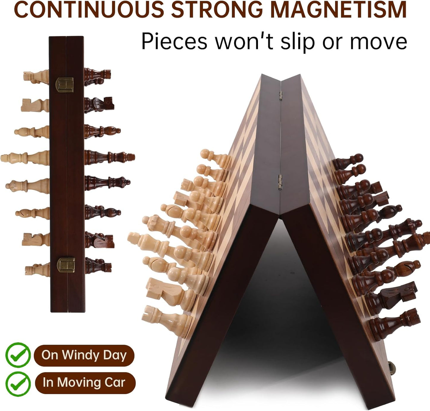 Premium Wooden Chess Set with Protective Carry Bag - 15" Folding Chess Board & Chess Pieces - Classic Strategy Game for Adults & Kids for Chess Lovers, Beginners