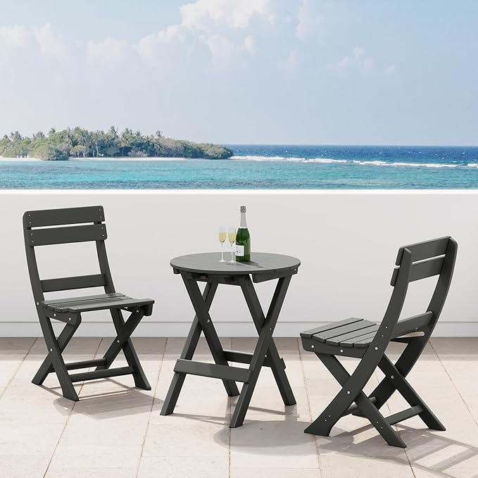 Costaelm Paradise 3-Piece Outdoor HDPE Folding Patio Bistro Table and Chairs, Gray