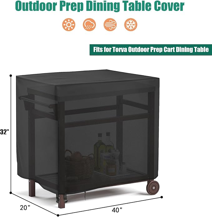 Outdoor Dining Cart Cover for Torva Outdoor Prep Cart Dining Table,Waterproof Patio Grill Carts Cover Pizza Oven Table Covers - 40 x 20 x 32 Inch