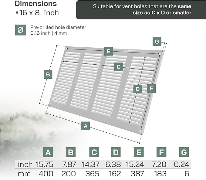 Vent Systems 16" x 8" Inch (Overall Dimensions) Pack of 2 - White - Air Vent Cover Metal Air Return Grill with Built-in Pest Guard Screen HVAC Vent Duct Cover for Home Improvement