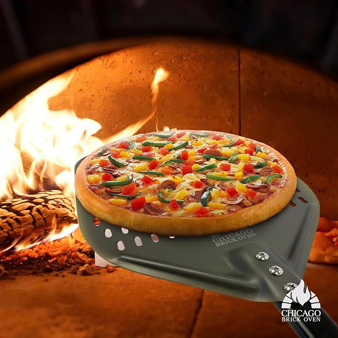 Chicago Brick Oven Perforated Pizza Peel - 12"x15" Anodized Aluminum Pizza Steel, 32" Handle, 47" Overall Length - Ideal Pizza Turning Peel for Pizza Oven, Brick Oven, Baking Bread