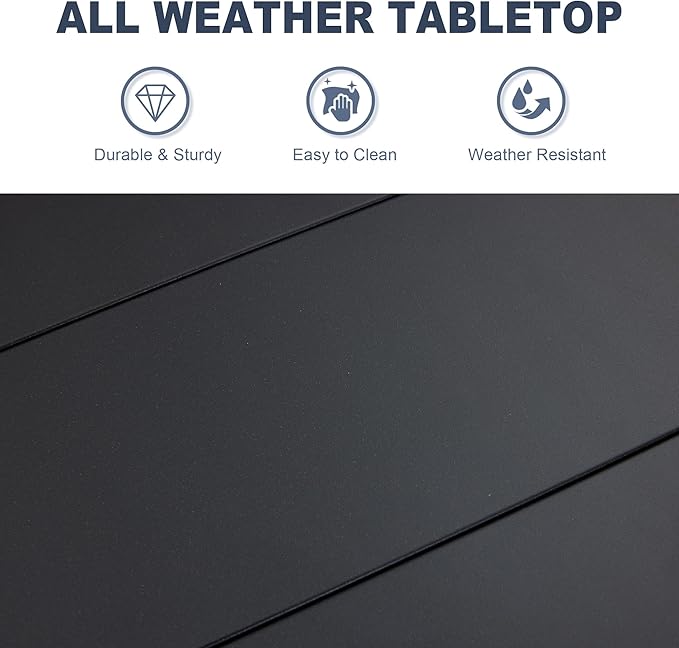 VICLLAX Patio Dining Table for 4 Square Metal Outdoor Table with Umbrella Hole and Storage Shelf for Garden Lawn Balcony Deck, Black