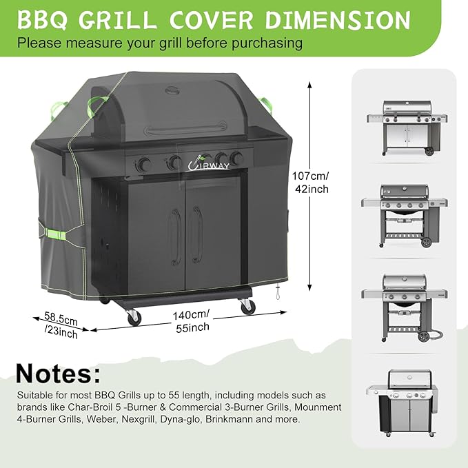 UIRWAY Weber Grill Cover - 55 Inch Heavy Duty Waterproof Barbecue Cover with Reflective Strip Handles and Air Vent, UV & Fade Resistant, Black