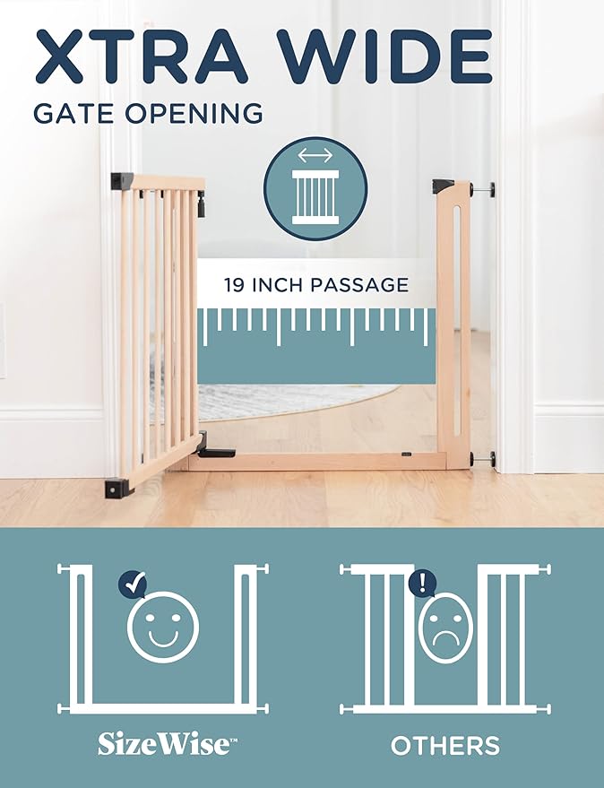 SizeWise™ Wood Pressure Mounted Safety Gate 27.6"-31.5" | Extra-Wide Passage | Auto-Close Two-Way Opening for Doorways and Hallways | Easy Installation | PEFC Certified Beech Wood (28.7" Passage)