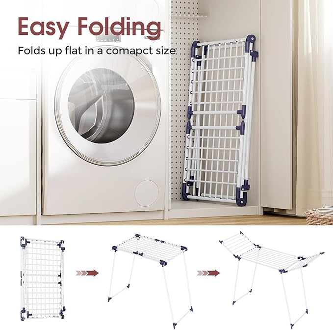 APEXCHASER Clothes Drying Rack Foldable, Large Drying Rack Clothing, Winged Laundry Rack Folding Indoor Outdoor, Metal Clothes Airer for Bedding Towel Sweater Heavy Duty, 68.9" X 22" X41.3", White