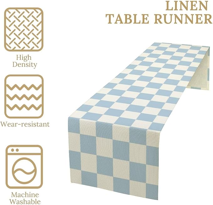 Checkered Table Runner, Retro 70s Blue Buffalo Check Table Runners for Party Kitchen Dining Wedding Banquet 13x90in