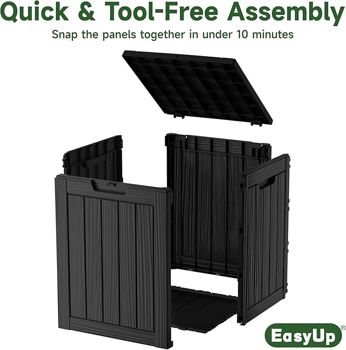 EasyUp 28 Gallon Outdoor Storage Box, Resin Waterproof UV-Resistant Deck Box, Reinforced Stability for Patio, Garden, and Poolside, Striped Black