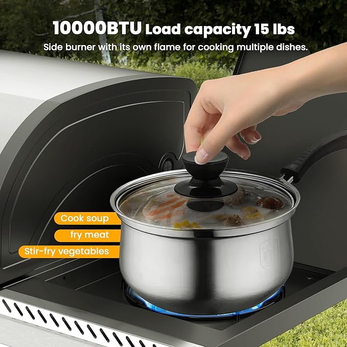 4-Burner Gas Grill with Side Burner,Stainless Steel Propane Grill with Porcelain-Enameled Grills,Built-In Thermometer,42000BTU BBQ Grill for Outdoor Cooking and Patio Barbecues