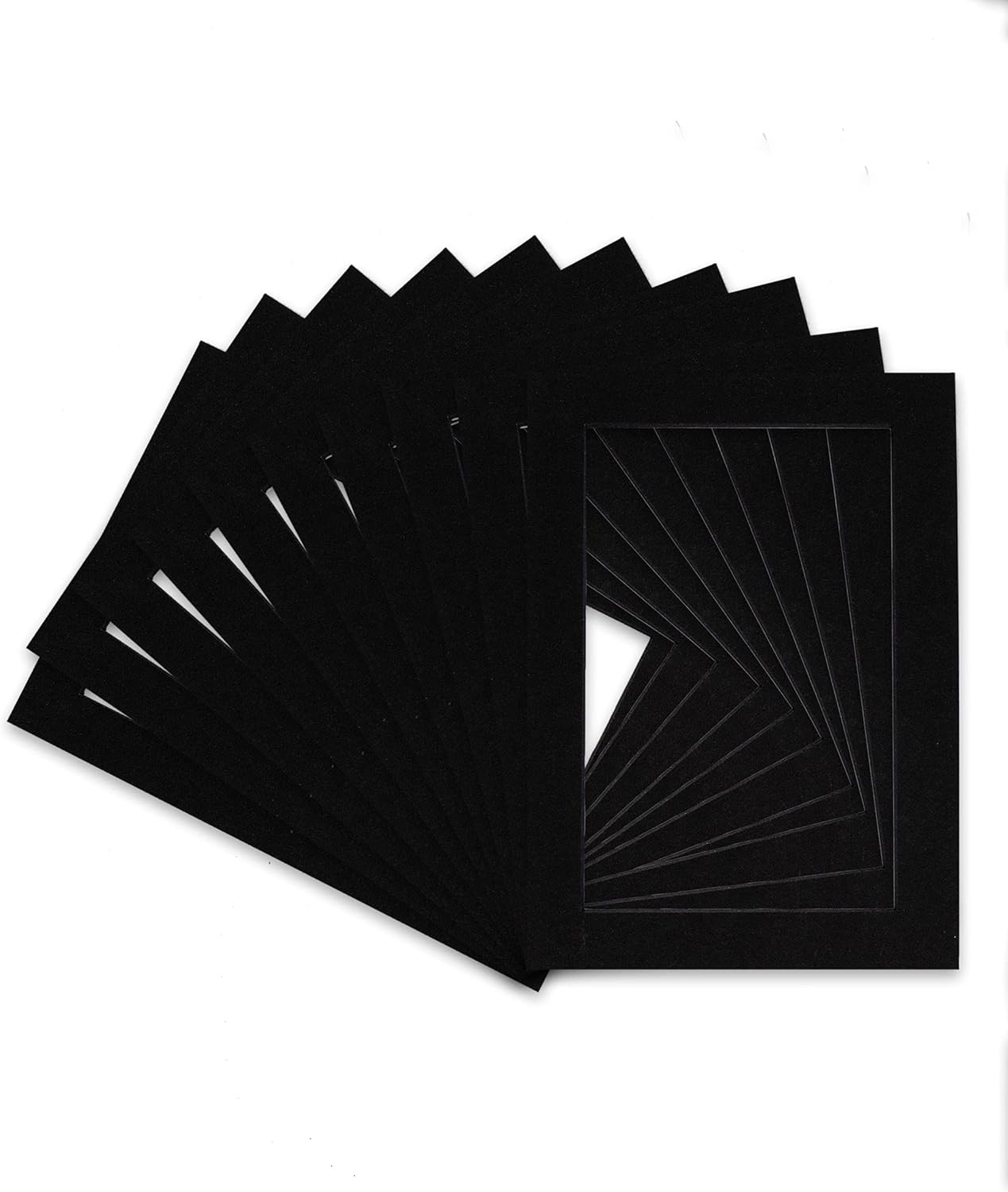 Pack of Ten Acid Free 11x14 Mats Bevel Cut for 8.5x11 Photos - Black With Black Core Precut Matboards, Backing Boards and Self Seal Bags for Pictures, Framing - 4-ply Thickness