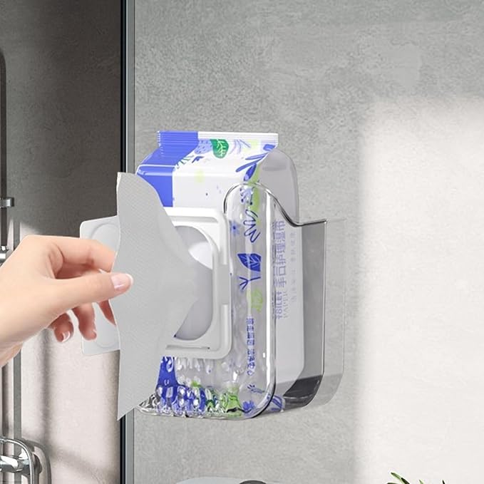 Kitchen Wipes Storage, Flushable Wipes Holder for Bathroom, Wall-Mounted Tissue Box, Non-Slip Flushable Wipes Holder, Wipe Container, Wipes Dispenser for Kitchen Bedroom Bathroom, White